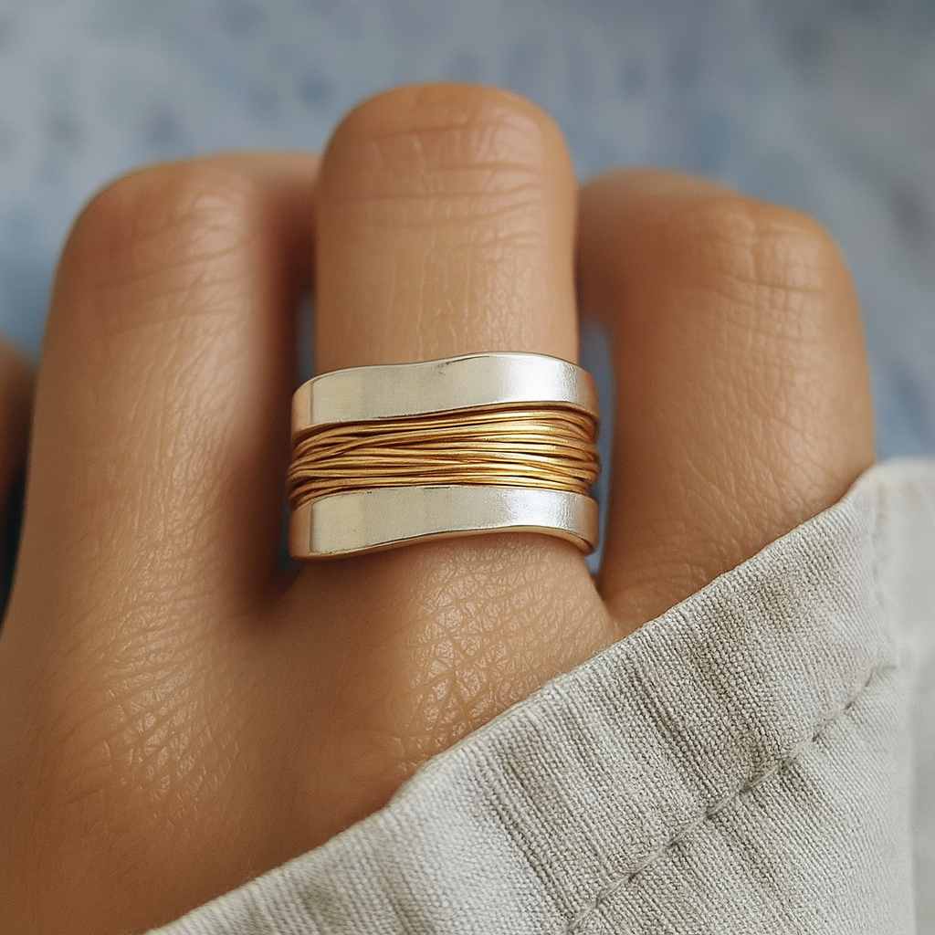 SILVER GOLDEN THREADS RING – House Of Luxe